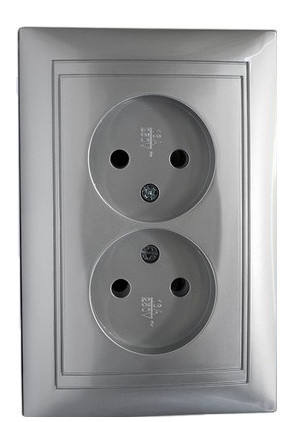 Подвійна розетка Elcor Emily 9215 (211569) без заземлення (сірий металік)