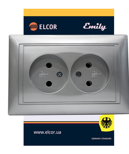 Подвійна розетка Elcor Emily 9215 (211569) без заземлення (сірий металік) - фото №1