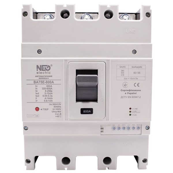 Автоматический выключатель в литом корпусе NEO ВА75E-800А 3Р50kA 415В тип 2 (Б00046387) - фото №1