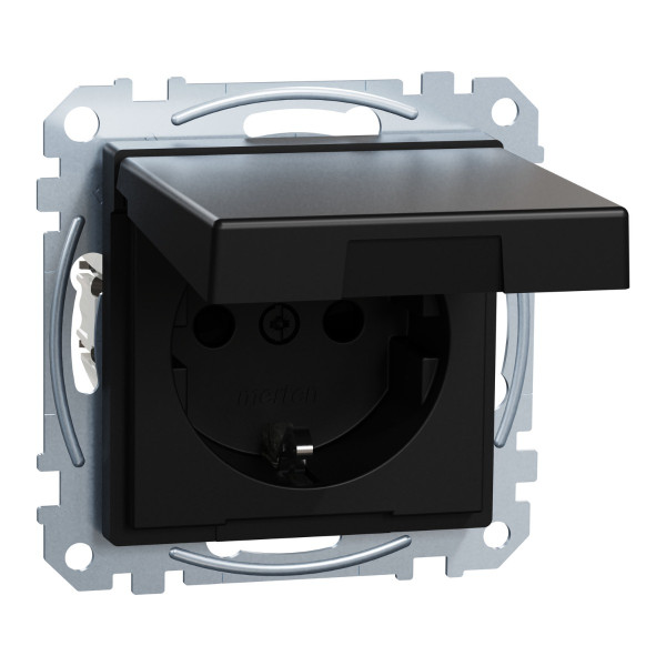 Механізм розетки SCHUKO з кришкою та захисними шторками Merten System M, MEG2310-0403 (матовий чорний)