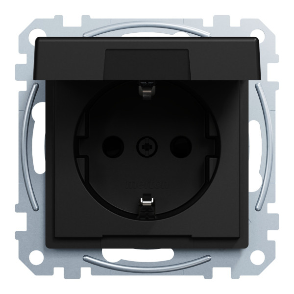 Механізм розетки SCHUKO з кришкою та захисними шторками Merten System M, MEG2310-0403 (матовий чорний) - фото №3