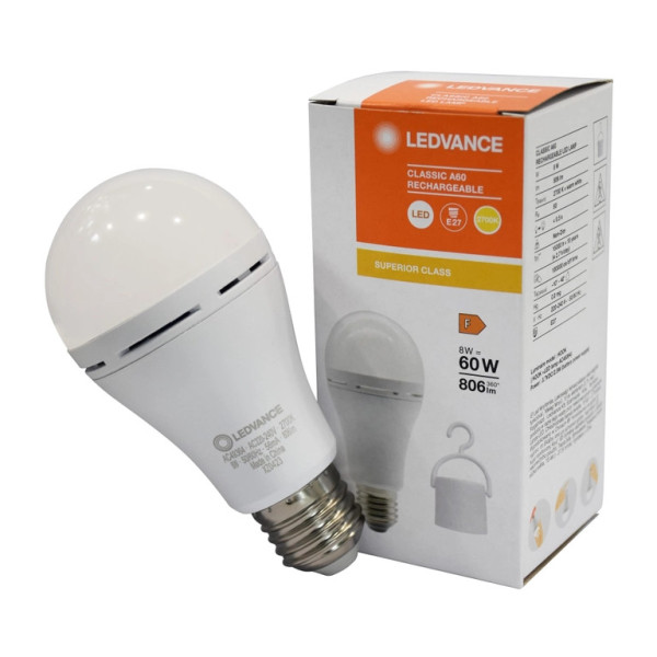 Светодиодная лампа Ledvance LED CL A60 RECHARGEABLE 8Вт/827 E27 50х1 - фото №1