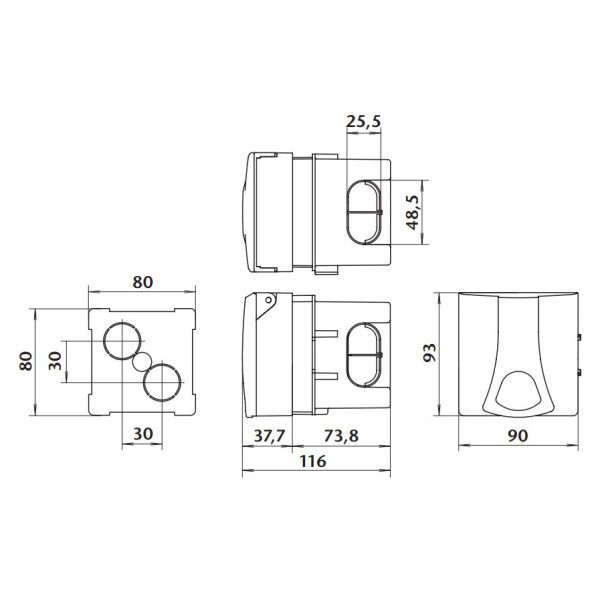 Встраиваемый силовой разъем Sez IZV1653 с установочной коробкой под бетон - фото №1