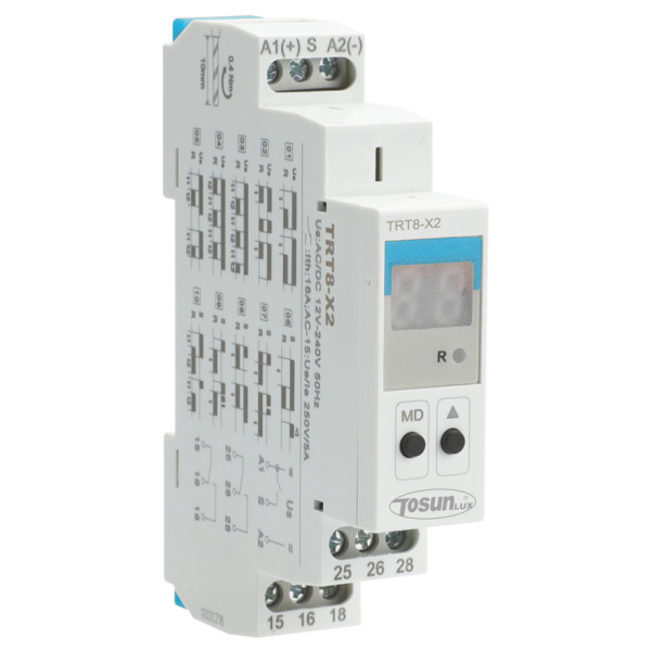 Реле затримки з індикацією TOSUNlux TRT8-X2/A230 16A AC 230B електронне 2 контактні групи (6931934225532)
