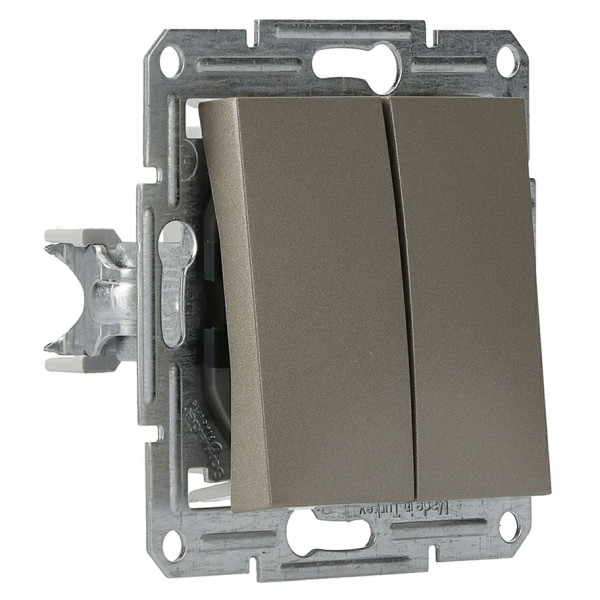 Вимикач 2-клавішний без рамки бронза Asfora, EPH0300169 - фото №1