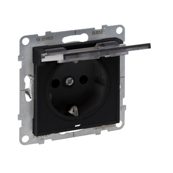 Розетка 2К+З 16А/250В з захисними шторками та кришкою Legrand SUNO (чорний) 721427