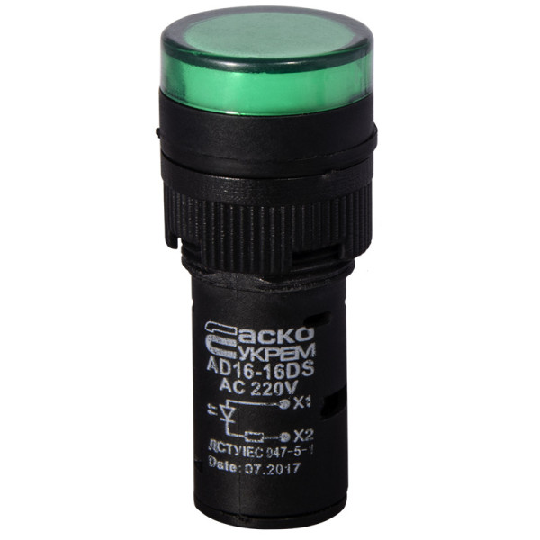 Сигнальна арматура Аско-Укрем AD16-16DS 220В АС зелена (A0140030051) - фото №1