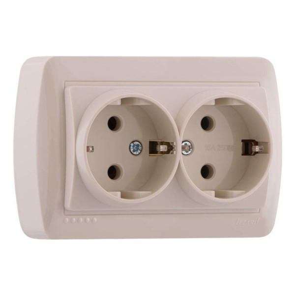 Розетка двойная с з/к, кремовая, Demet, Lezard