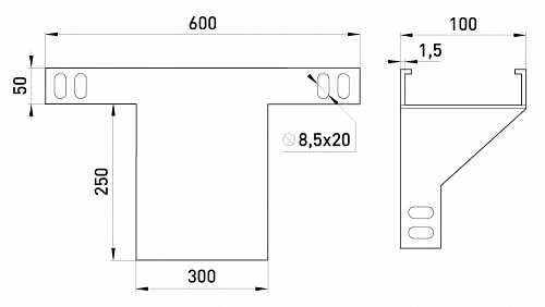 Вертикальный Т-отвод E.Next AG30-5A 300х50мм - фото №1