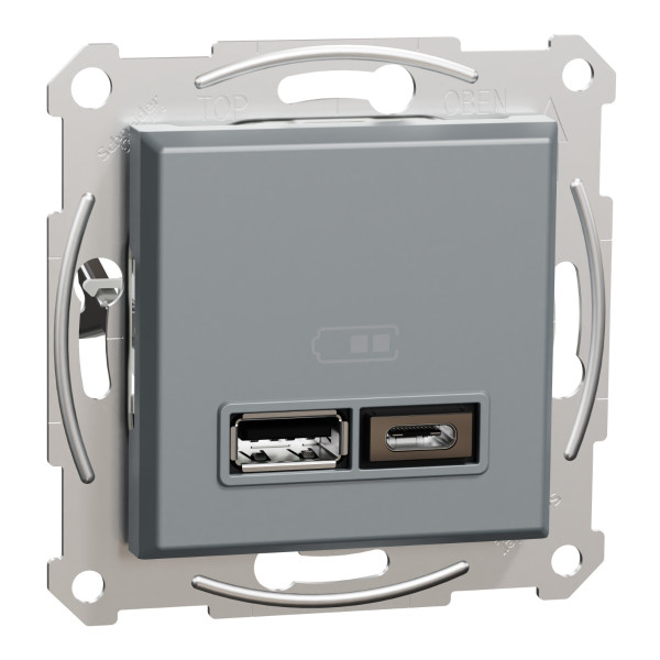 USB розетка Schneider Electric Asfora EPH2700362 USB/Type-C 2,4А сталь