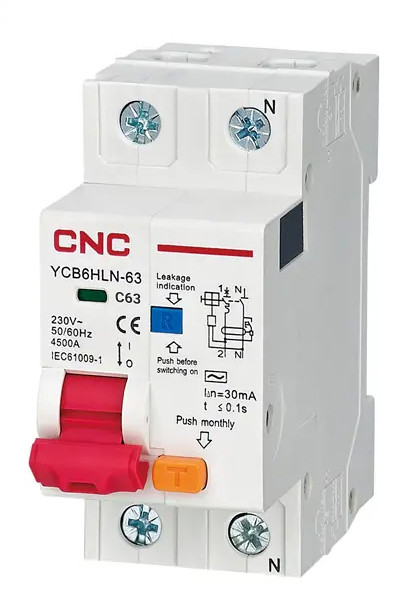 Диференційний вимикач CNC YCB6HLN-63 32А 1Р+N 6кА 30мА (Б00036439)