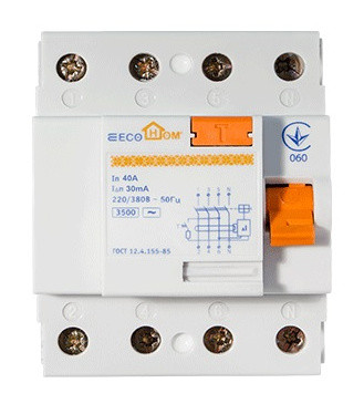 Пристрій захисного відключення ECOHOME 3P+N 40A 30мА (ECO020020004) - фото №1