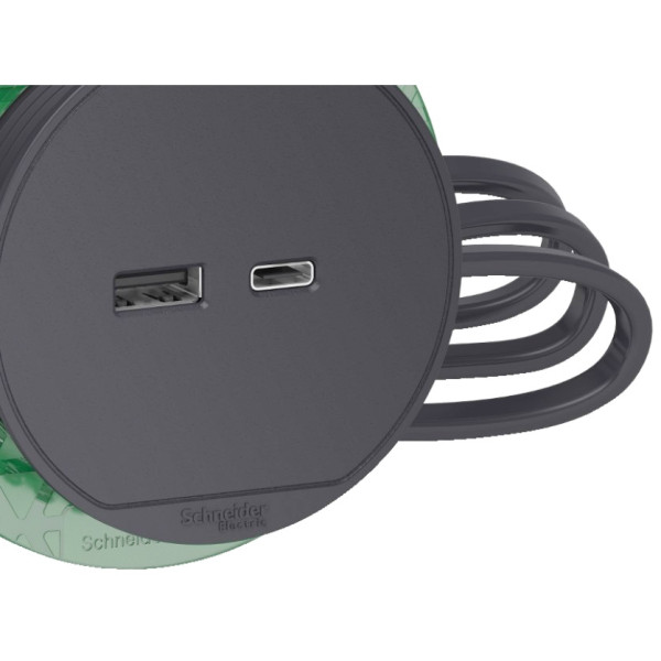 Встраиваемый в стол розеточный блок Schneider Electric INS44009 USB тип А+тип С (антрацит) - фото №1