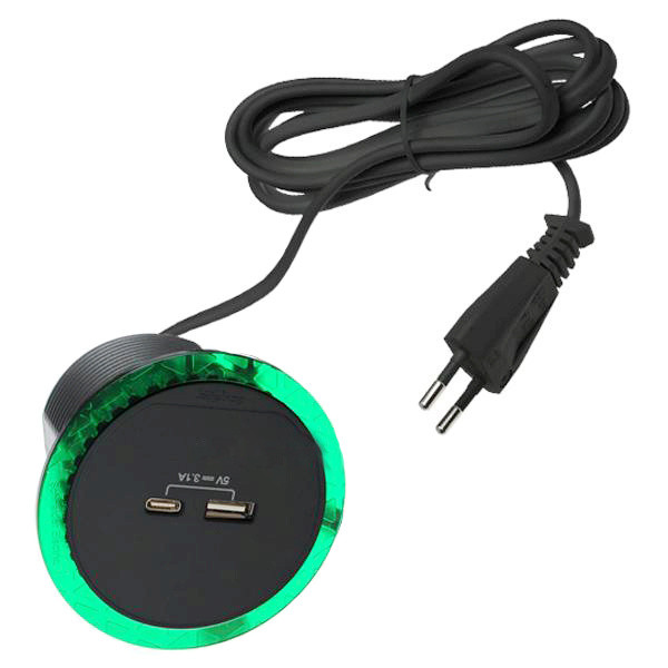 Встраиваемый в стол розеточный блок Schneider Electric INS44009 USB тип А+тип С (антрацит) - фото №4