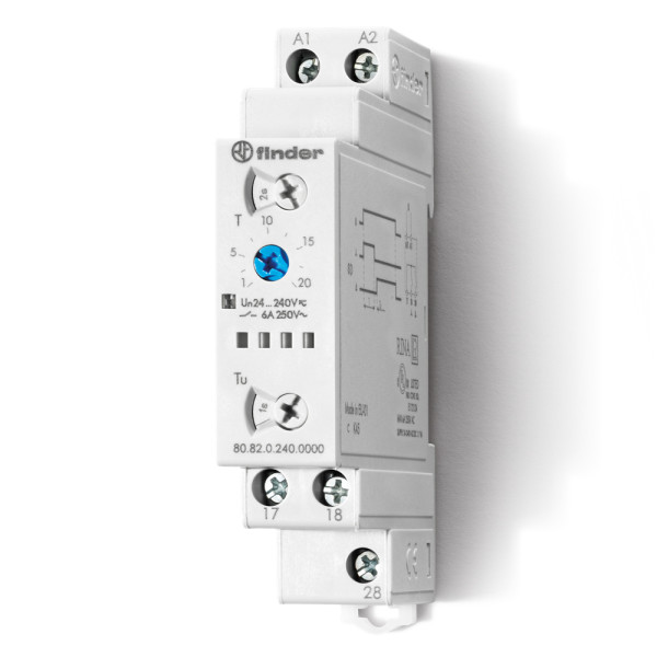 Реле часу Finder 2NO 6A 24-240В AC/DC (808202400000)