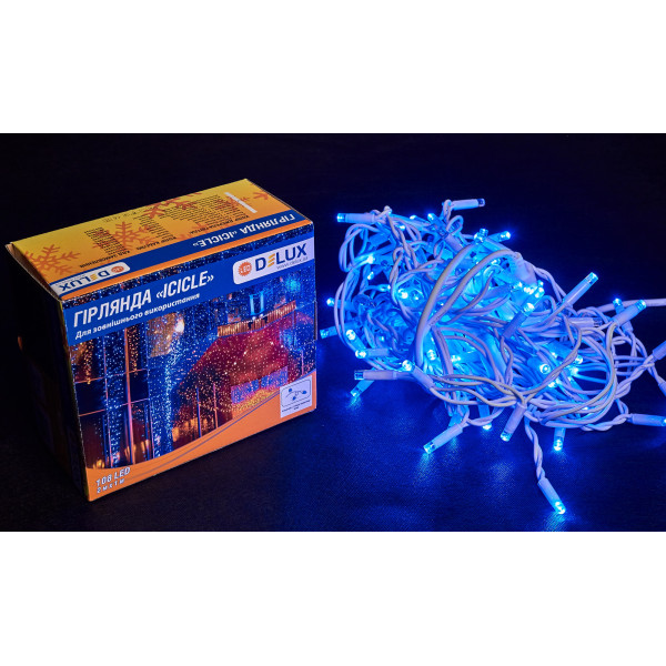 Біла вулична світлодіодна гірлянда Delux EN ICICLE 108LED (90012945) 2x1м 27 миготливих діодів IP44 (синє світло) - фото №2