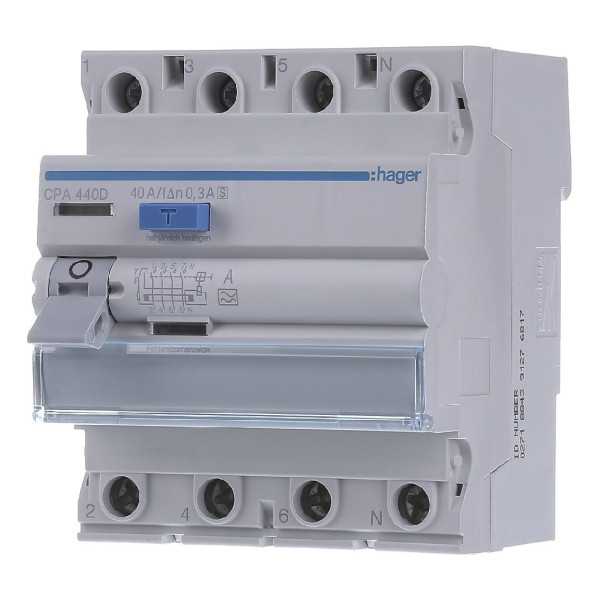 ПЗВ Hager CPA440D 4P 6кА 40A 300мА A S