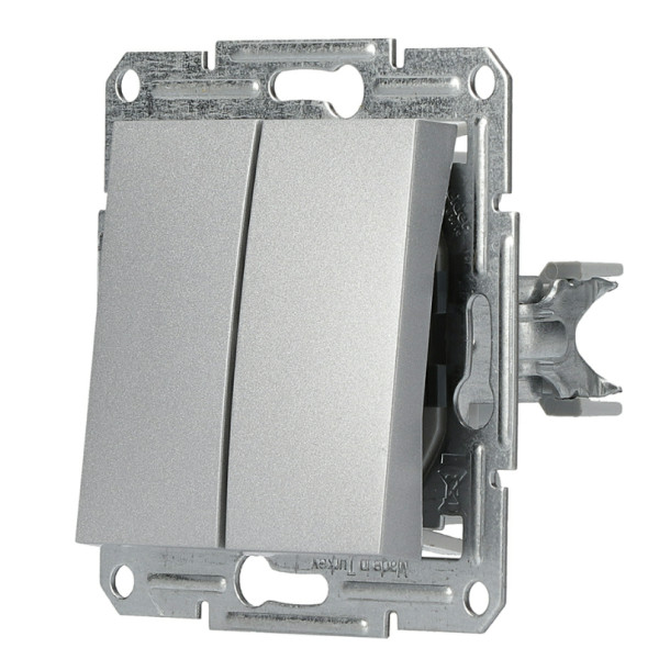 Перемикач 2-клавішний без рамки алюміній Asfora, EPH0600161 - фото №1