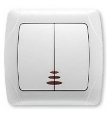Вимикач 2-клавішний з підсвічуванням білий VIKO Carmen