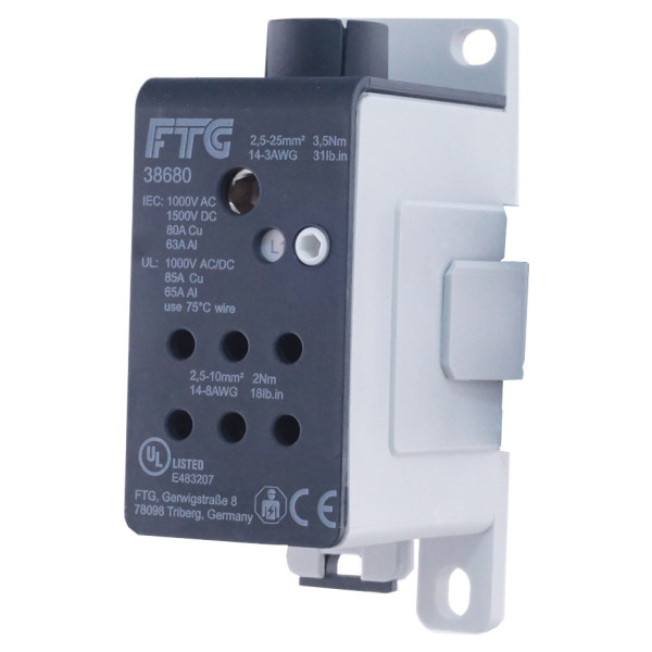 Розподільний блок FTG 1-підлога (вхід: 1х2,5-25мм² 6 виходів: 1,5-10мм²) - фото №2