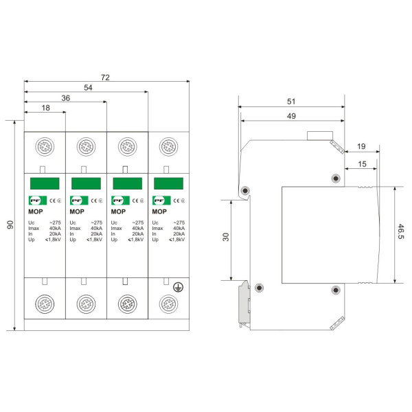 Ограничитель перенапряжений переменного тока Promfactor MOP 1P-C 275/20 - фото №1
