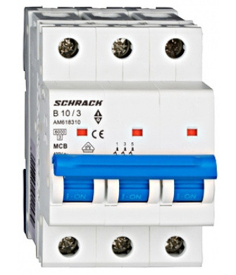 Автомат захисту мережі 10А 3P 6кА х-ка B, Schrack
