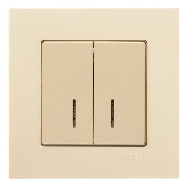 Выключатель 2-клавишный с подсветкой Gunsan Eqona крем