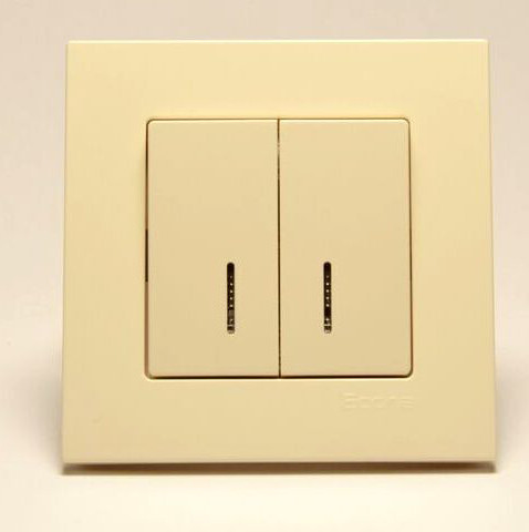 Выключатель 2-клавишный с подсветкой Gunsan Eqona крем - фото №1
