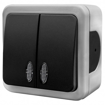 Накладний 2-кл вимикач NE-AD MULTIMA 92-52-03-I з led-підсвіткою сірий