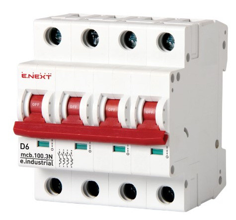 Модульный автоматический выключатель E.Next e.industrial.mcb.100.3N.D6 3р+N 6А D (i.0210001)
