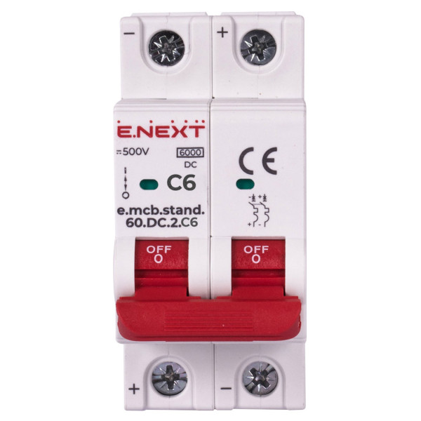 Модульный автоматический выключатель E.Next e.mcb.stand.60.DC.2.C6 2р 6А C 6кА DC (s081017) - фото №1