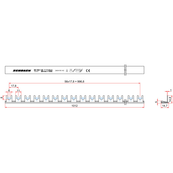 Збірна U-подібна шина Schrack BS900140 1P 10мм² - фото №2