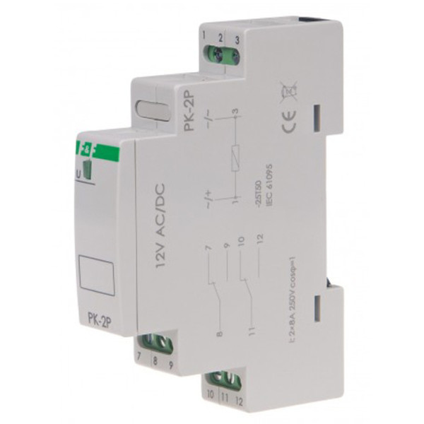Електромагнітне реле F&F PK-2P-12V 12В 2х8 А - фото №1