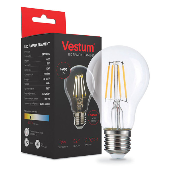 Філаментна лампа Vestum 1-VS-2114 А60 10Вт 3000K E27 - фото №1