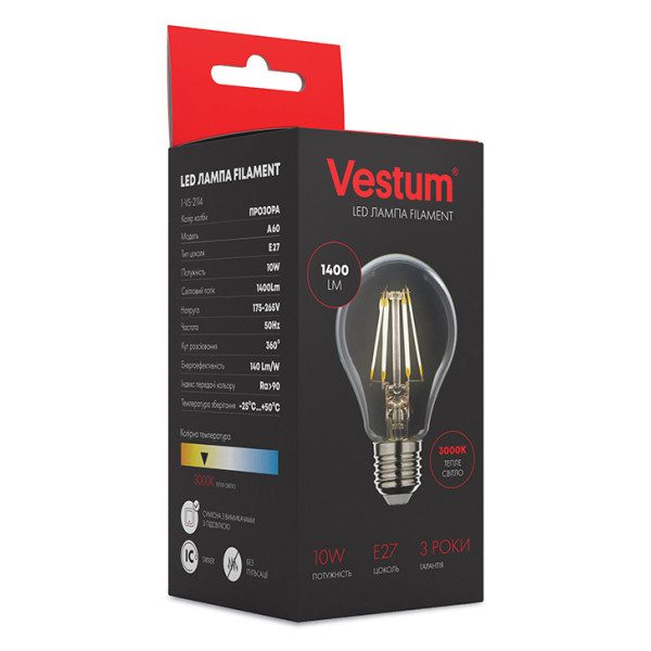 Філаментна лампа Vestum 1-VS-2114 А60 10Вт 3000K E27 - фото №2