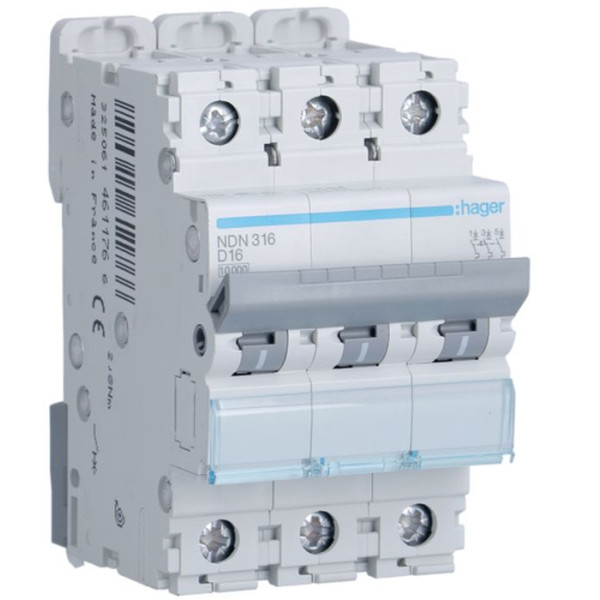 Ел.автомат NDN316 (3p, D, 16А) Hager