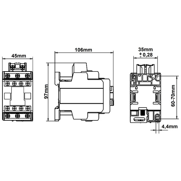 Контактор Schrack LZDC38B3 Cubico Classic 230В AC 1НО+1НЗ 18,5 кВт 38А 3Р - фото №4