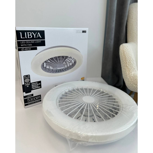 Люстра с вентилятором, светильник потолочный с пультом Goldlux 325792 Libya Led max 1x48W 3000K-6500K 5300Lm IP20 WH - фото №1