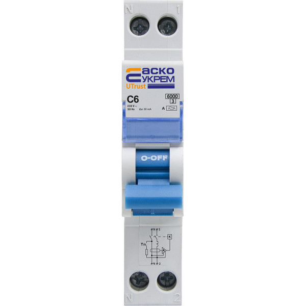 Вимикач диференційного струму Аско-Укрем UTrust 1P+N 6А C 30мА А (A0010210151) - фото №1