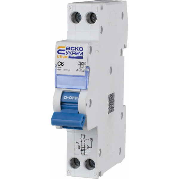 Вимикач диференційного струму Аско-Укрем UTrust 1P+N 6А C 30мА А (A0010210151) - фото №5