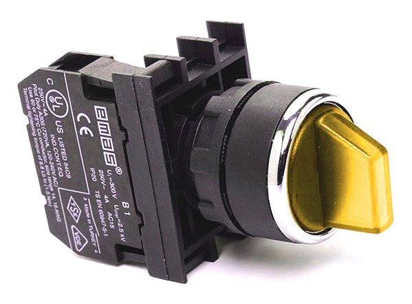 Перемикач на 2 положення EMAS B100SL21S 0-1 без фіксації (1НВ) жовтий