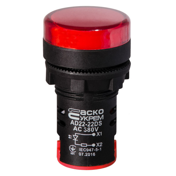 Сигнальна арматура Аско-Укрем AD22-22DS 380В АС червона (A0140030150) - фото №1