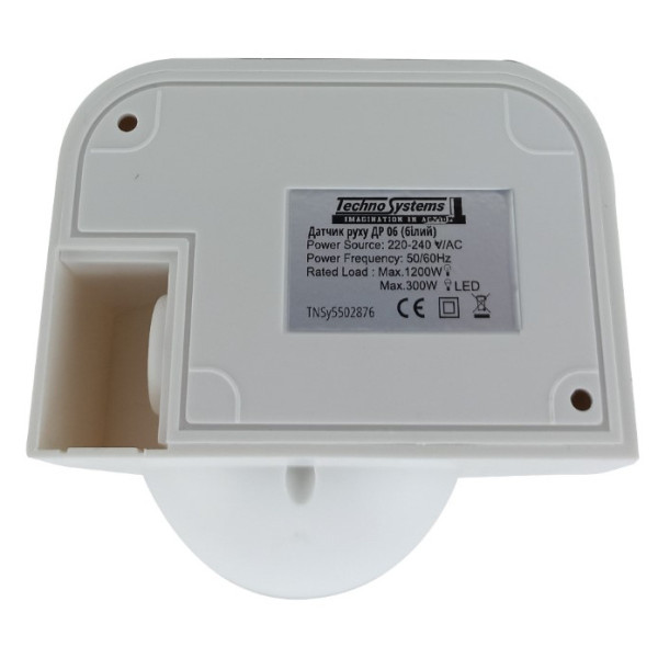 Інфрачервоний датчик руху TNSy ДР 06 1200Вт 180° 12м IP44 білий (TNSy5502876) - фото №2