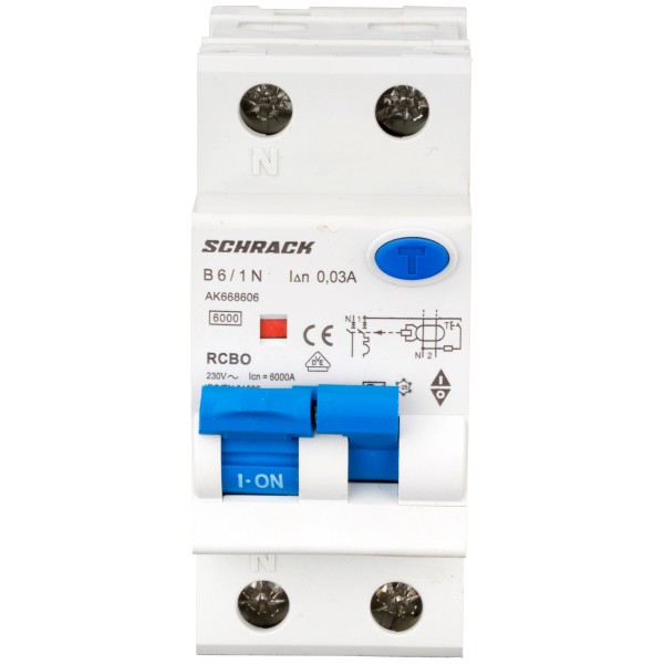 АВДС Schrack AK668606 6кА 6А 30мА 1P+N х-ка B Тип A - фото №1