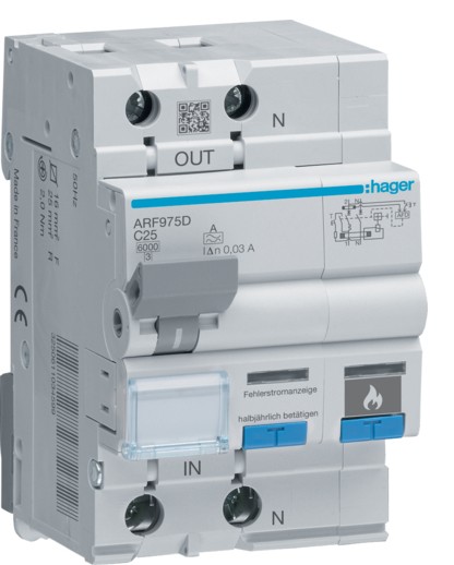 Дифавтомат з дуговим захистом AFDD Hager ARF975D C 25A 1P+N