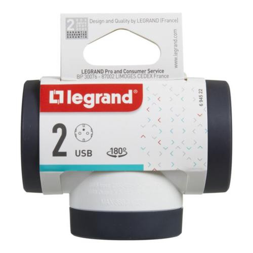 Поворотный блок «премиум» на 3 боковые розетки Legrand с USB A+C белый/черный - фото №2