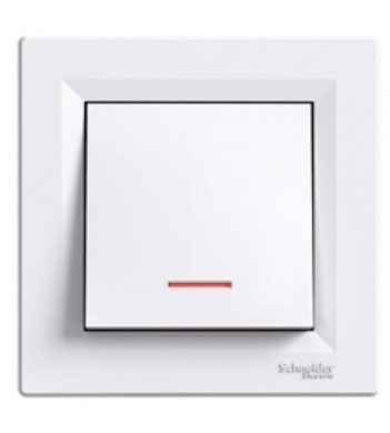 Выключатель кнопочный 1-клавишный с подсветкой белый Asfora, EPH1600121