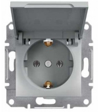 Розетка одинарная с крышкой без рамки алюминий Asfora, EPH3100161