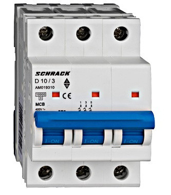 Автоматичний вимикач Schrack AM019310 10кА 10А 3P х-ка D