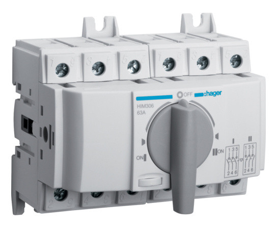 Перемикач Hager HIM306 I-0-II 63А 400/690В 3P 6м